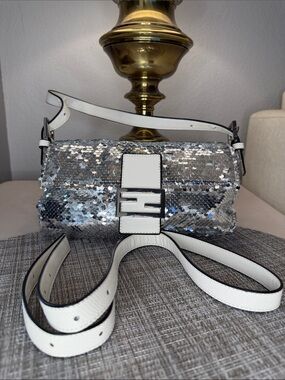Sequin Shoulder Bag with White Strap